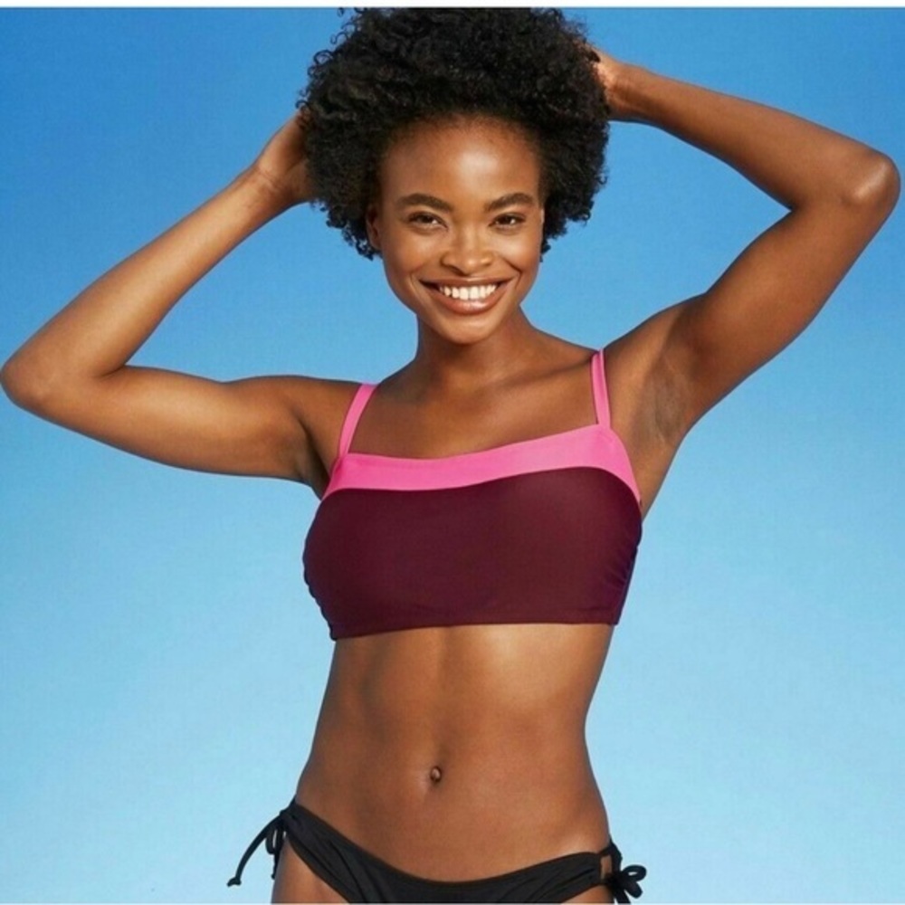 NWT Women's Colorblock Bandeau Bikini Top - Kona Sol Burgundy Size Large 12-14